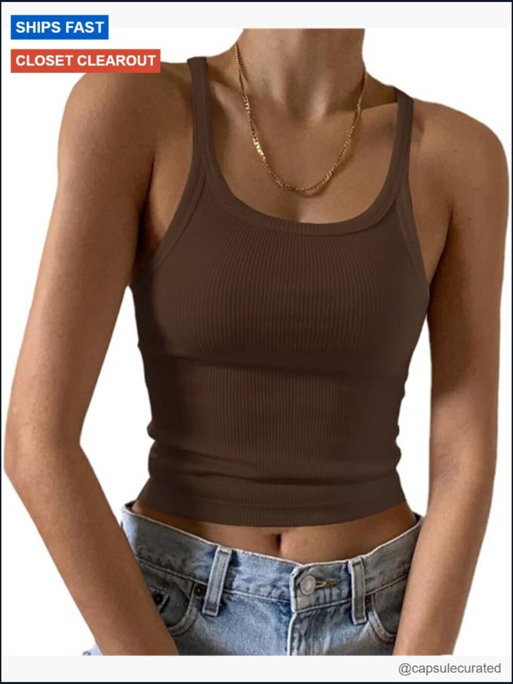Scoop Neck Ribbed Knit Cami Tank Top Sleeveless Form Fitting